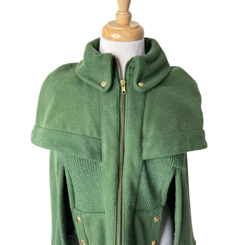 ANTHROPOLOGIE Madchen Fatigue Finery Cape Jacket Size SMALL Wool Blend GREEN - Picture 3 of 9